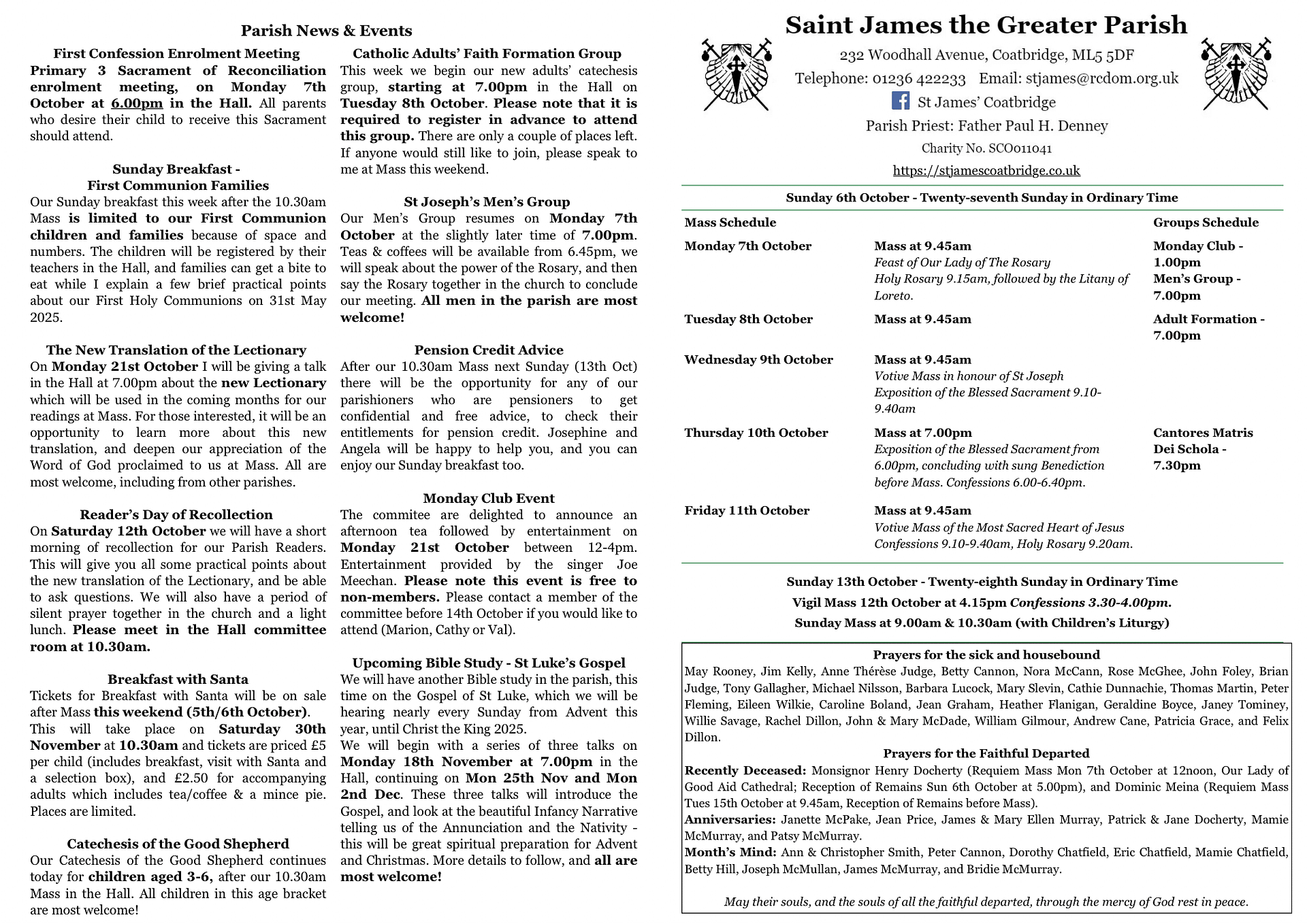 Parish bulletin for 6 October St James the Greater Parish Church in